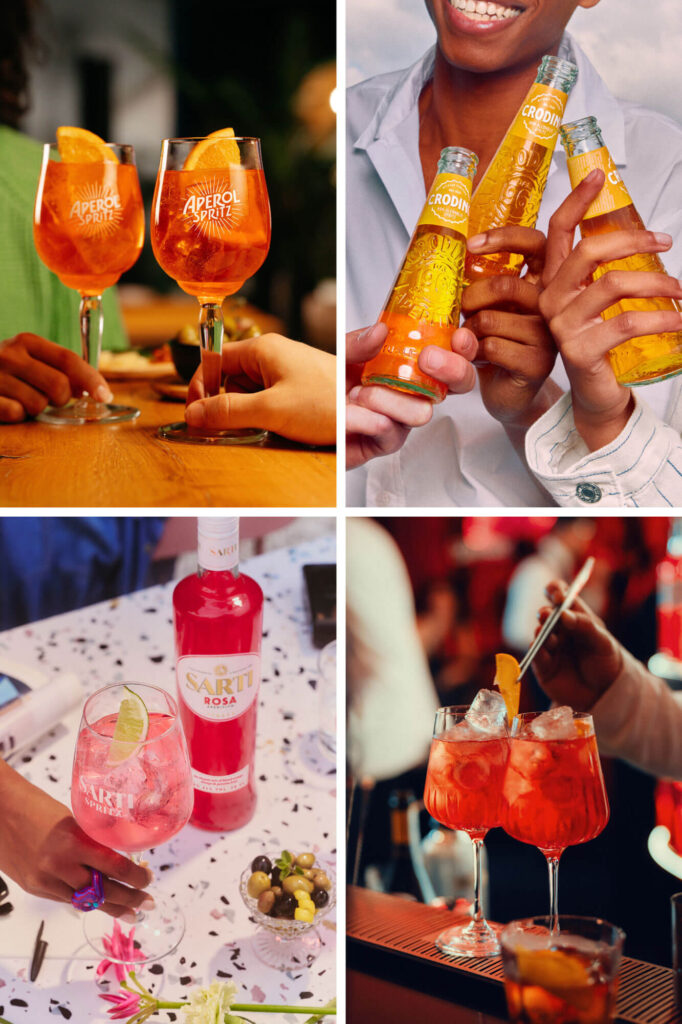 Aperitif-Marken der Campari Group mit Aperol Spritz, Crodino, Sarti Rosa und Campari Cocktails